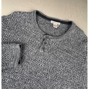 Carbon 2 Cobalt Henley Sweater Mens Medium Gray Marl Knit 100% Cotton 0049